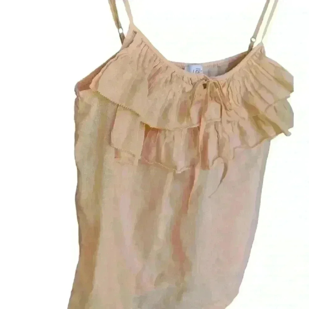 Ann Taylor Loft Strappy Ruffled Linen Blend Top - Picture 2 of 5